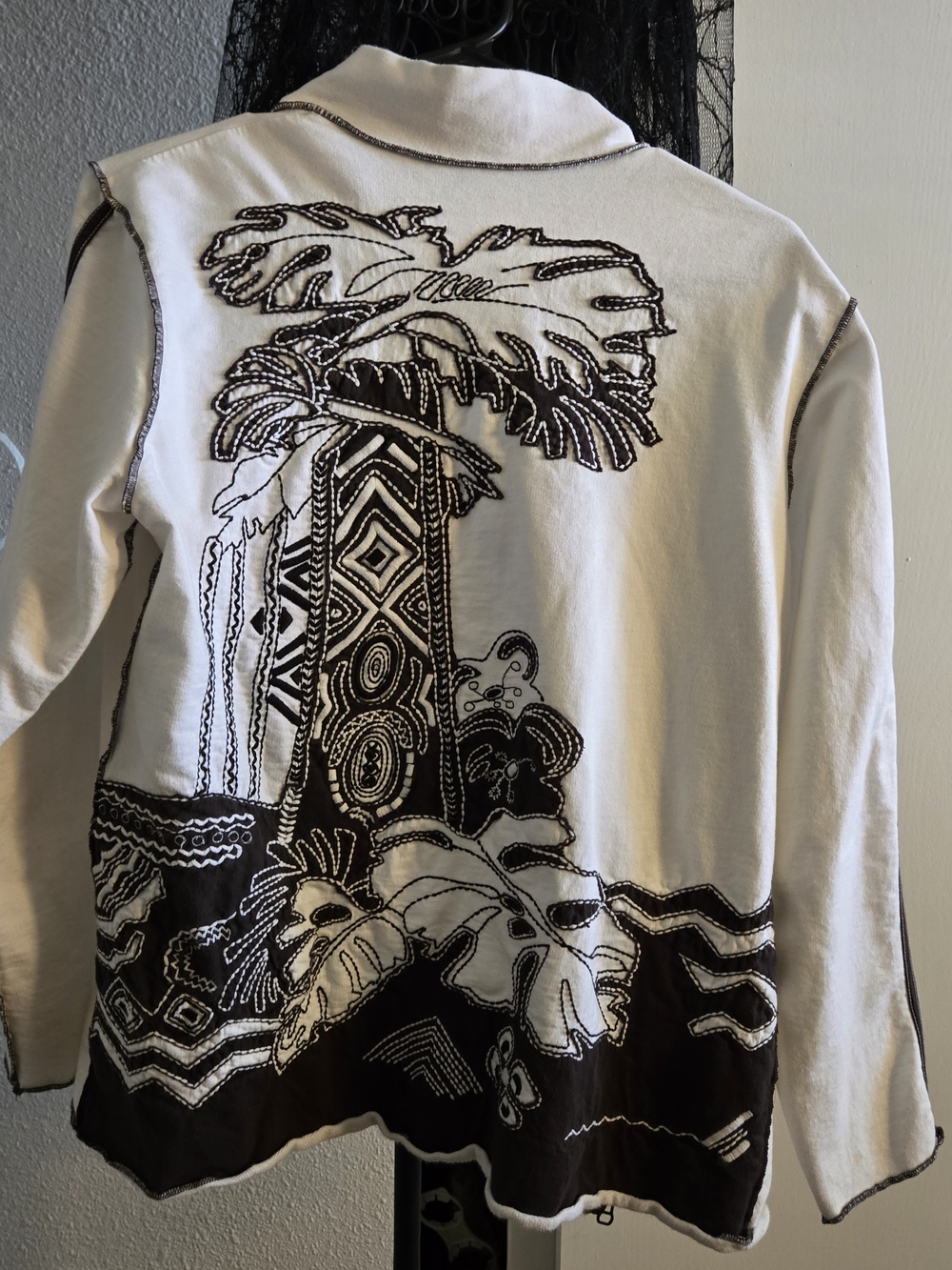 Vintage Spa Collection Embroidered Cream & Brown Tropical-Print Cardigan